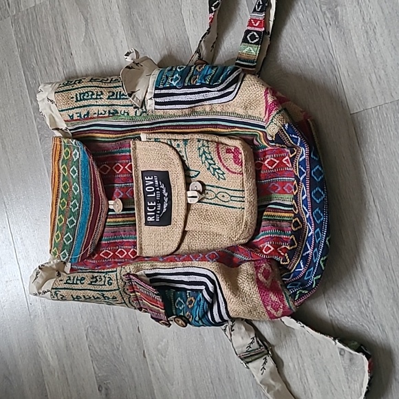 Rice Love Recycled Boho Travel Backpack - Picture 1 of 8